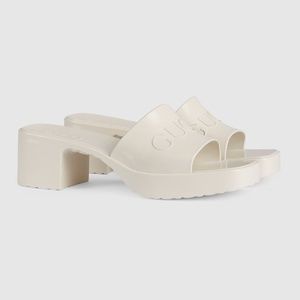 Gucci Jelly Rubber Slide Heel Sandals Off-White 6
